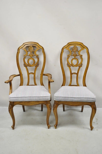 Vintage Italian Baroque Rococo Carved Wood Fretwork Dining Chairs - Set of 6
