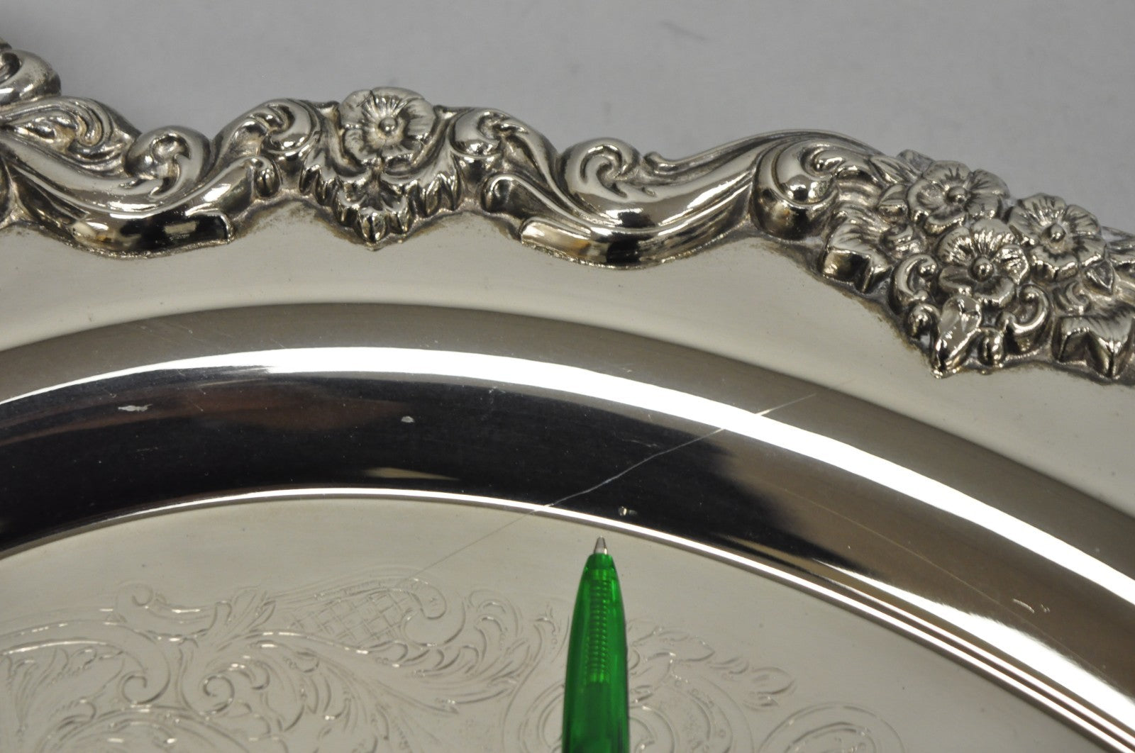 Vintage Extra Large Oval Silver Plated Serving Platter Bar Tray w/ Smoked Finish