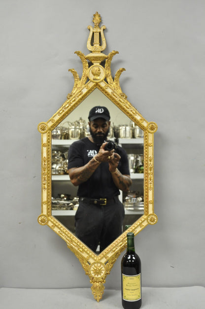 Vintage Italian Neoclassical Style Cream & Gold Gilt Carved Wood Wall Mirror