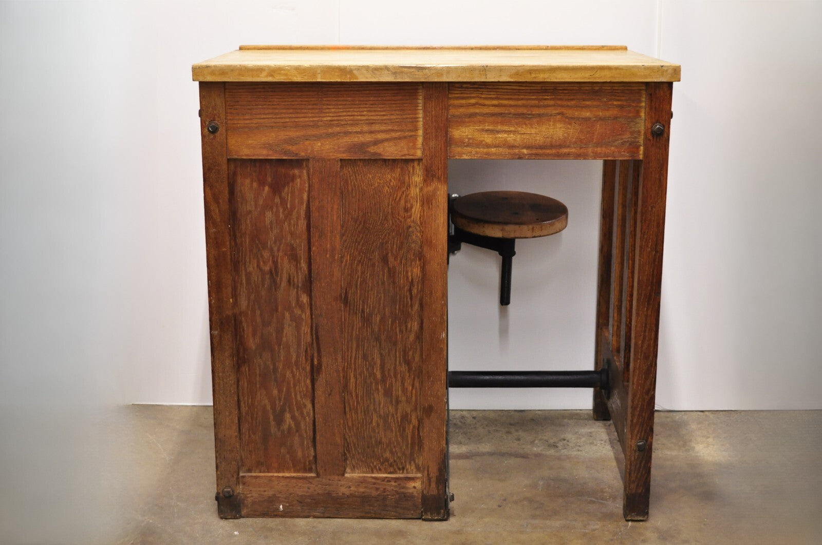 Antique Arts & Crafts Oak Jewelers Workbench Desk Drafting Table w/ Swivel Stool