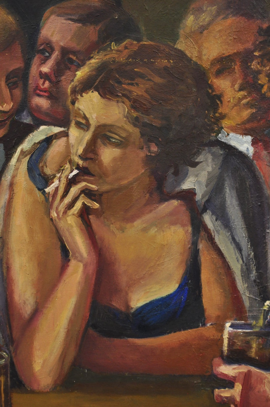 Vintage Patricia Stone "The Bar" Large Oil on Canvas Art Deco Painting, Signed