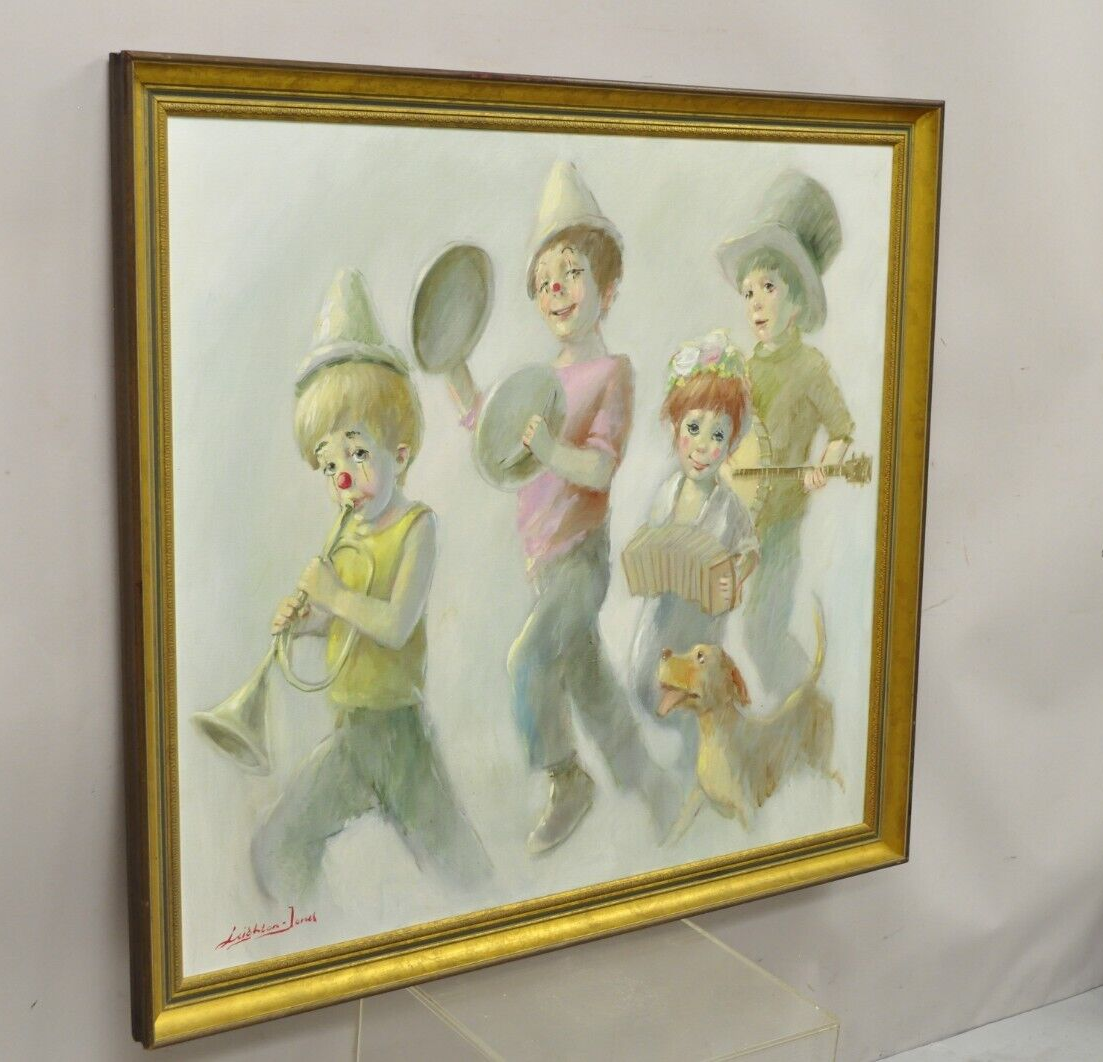 Barry Leighton Jones Large Oil on Canvas Painting Children Clown "The Minstrels"