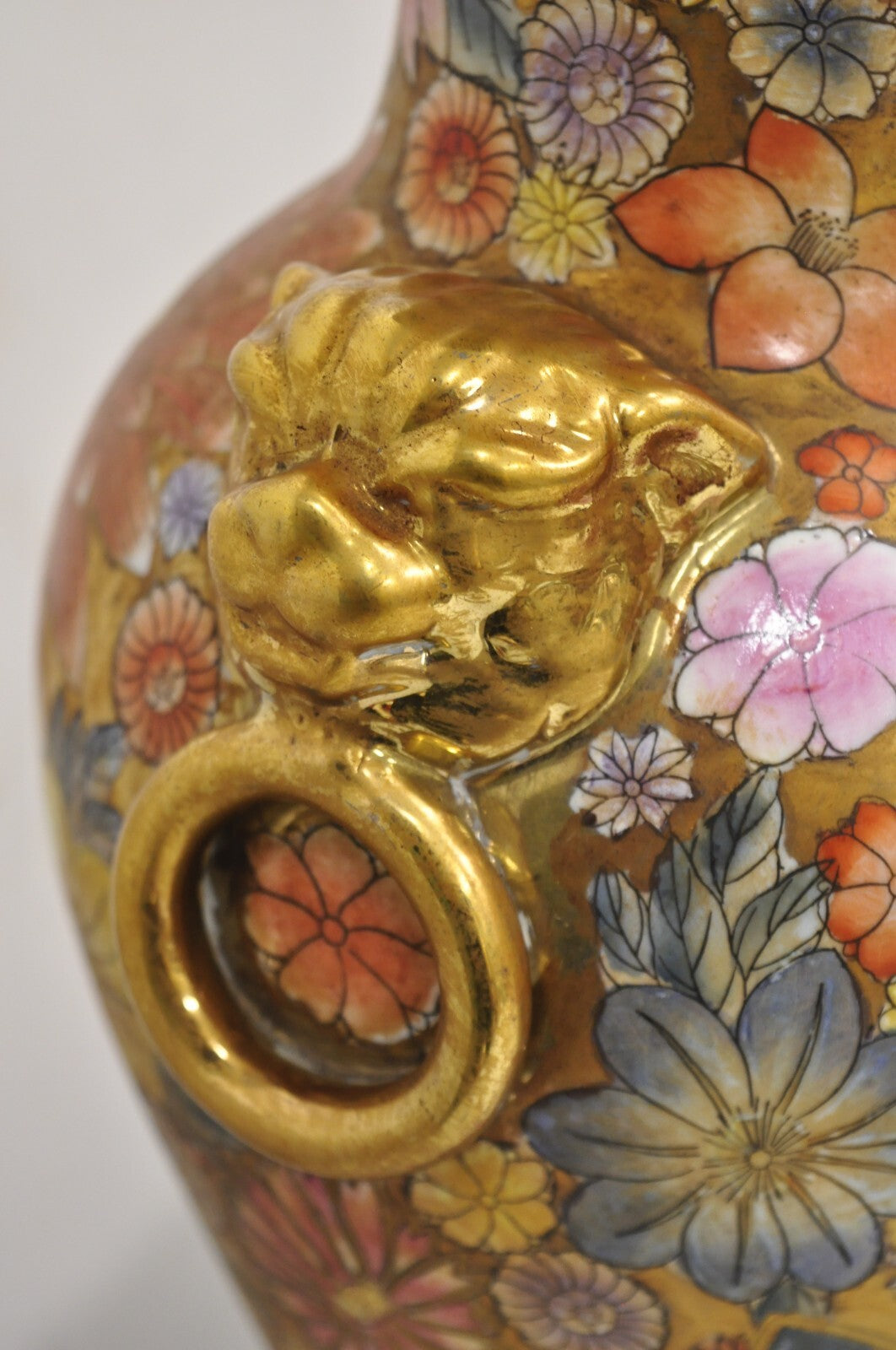 Vintage Chinoiserie Orange Porcelain Ceramic Foo Dog Table Lamp