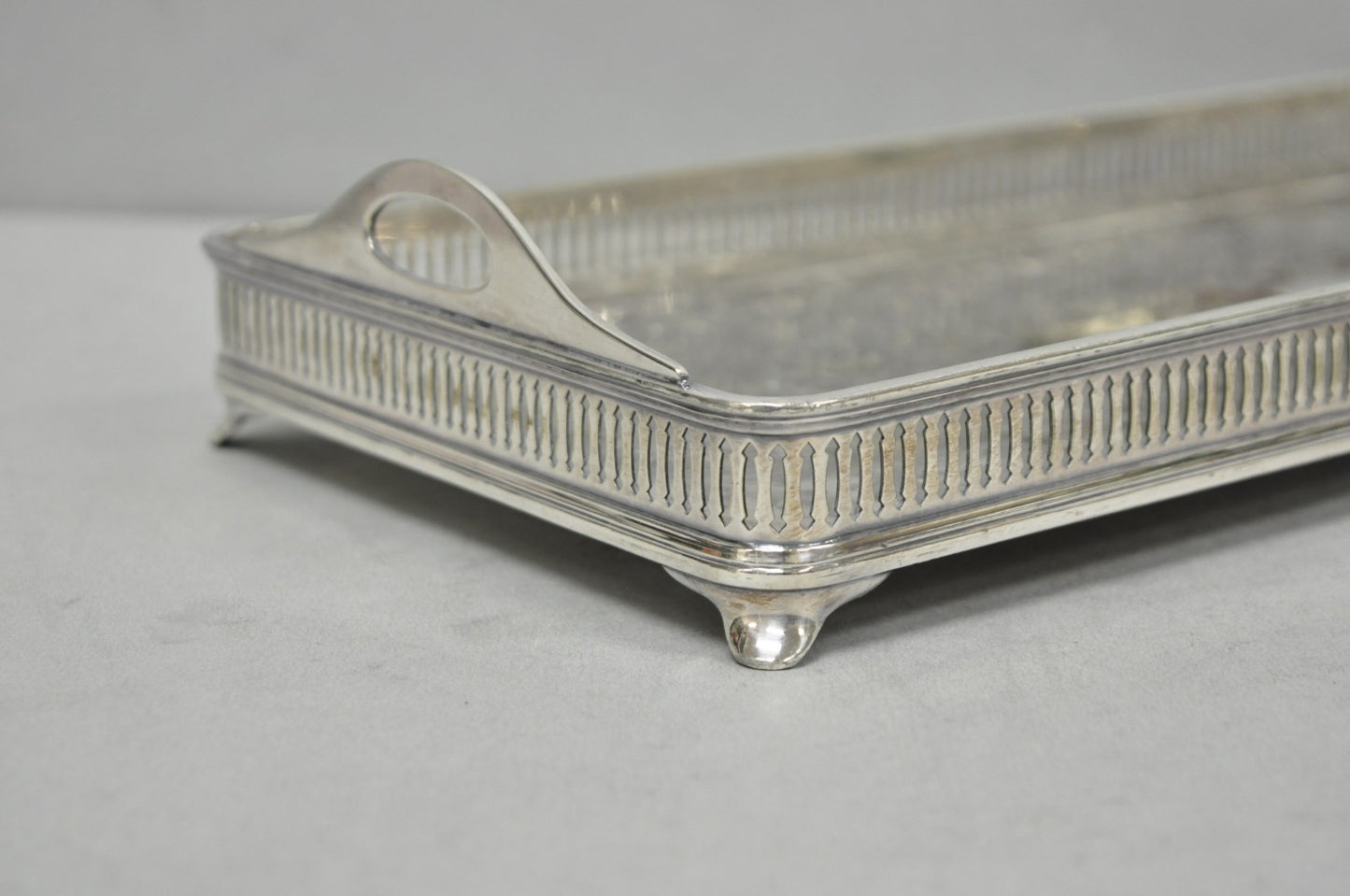 Antique Wilcox Victorian Engraved Narrow Silver Plated Trinket Dish "B" Monogram