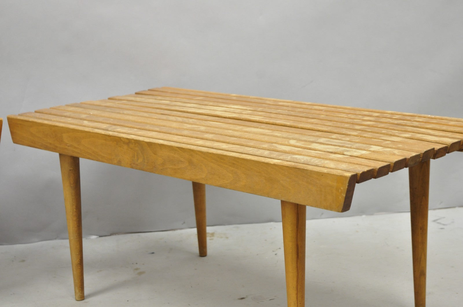 Vintage Mid Century Modern 36" Wood Slat Bench Coffee Table Side Table - a Pair
