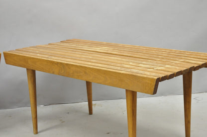 Vintage Mid Century Modern 36" Wood Slat Bench Coffee Table Side Table - a Pair