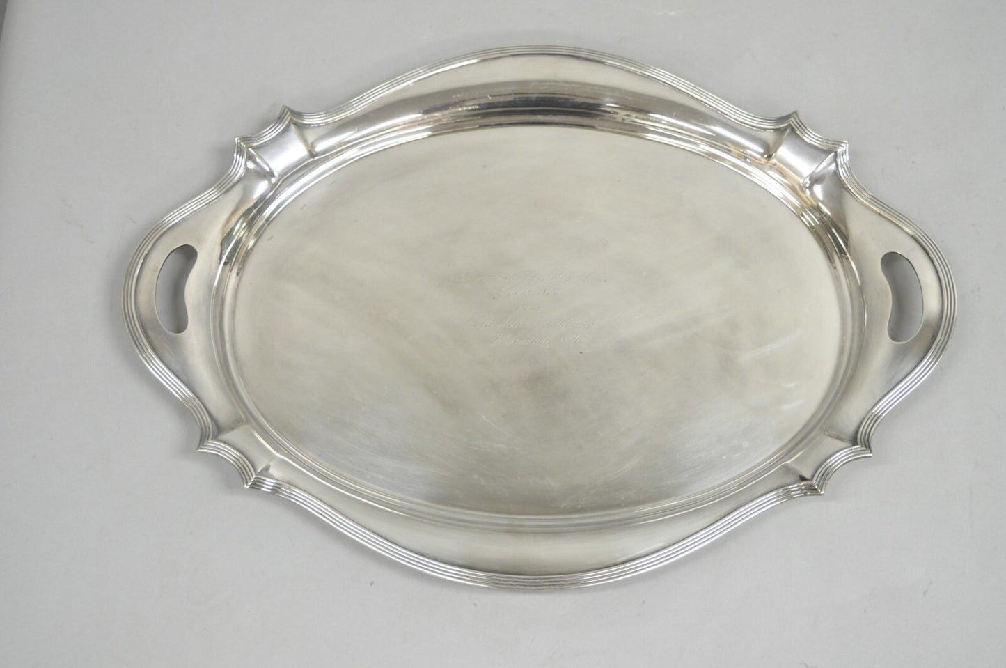 Antique Gorham Edwardian Silver Plate Serving Bar Tray Engraved to Reverend 1945