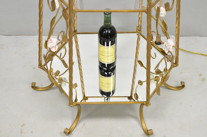 Vintage Italian Hollywood Regency Gold Tole Metal 4 Tier Lighted Etagere Curio