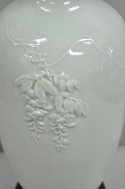 Chinoiserie Chinese Green Celadon Porcelain "Love Birds" Jardiniere Table Lamp