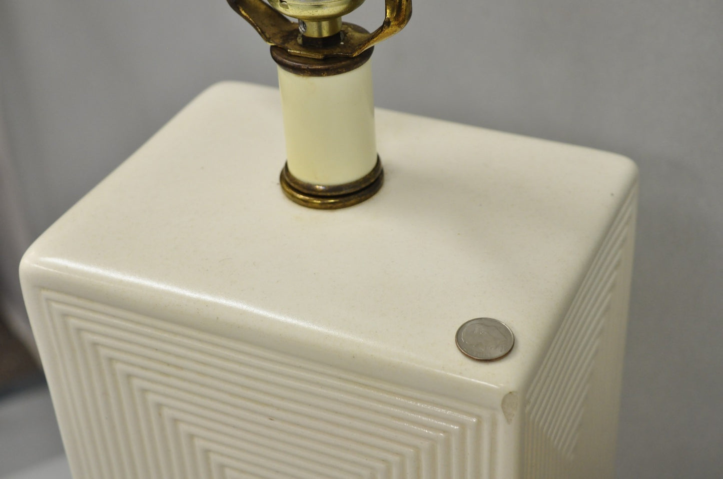Vintage Mid Century Modern White Geometric Ceramic Cubist Table Lamps - a Pair