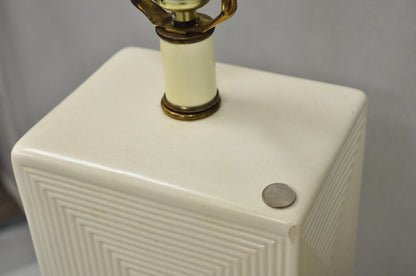 Vintage Mid Century Modern White Geometric Ceramic Cubist Table Lamps - a Pair