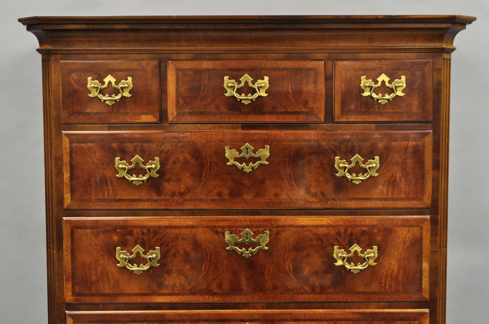 Henredon Aston Court Burl Wood Georgian Mahogany Tall Chest Highboy Dresser