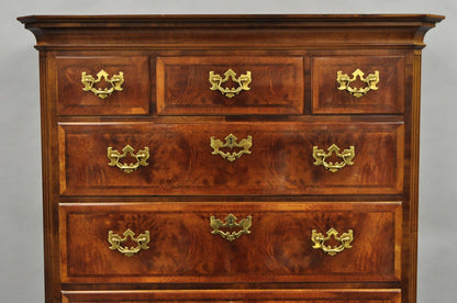 Henredon Aston Court Burl Wood Georgian Mahogany Tall Chest Highboy Dresser