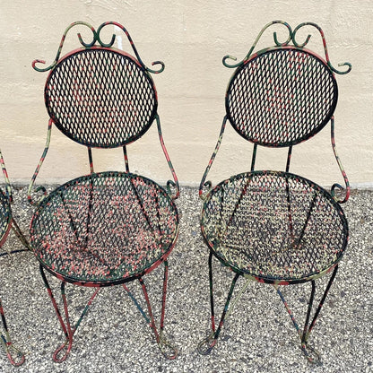 Vintage Victorian Style Small Wrought Iron Camo Paint Garden Patio Chair - Set 4