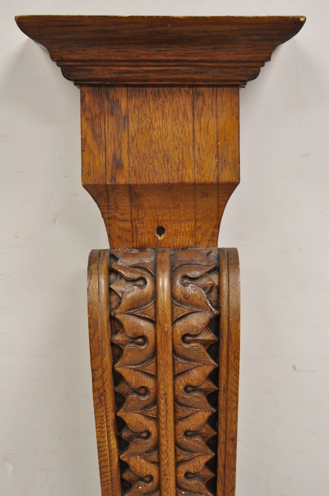 Antique Victorian Oak Wood French Renaissance 34" Tall Carved Corbel Bracket