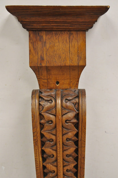 Antique Victorian Oak Wood French Renaissance 34" Tall Carved Corbel Bracket