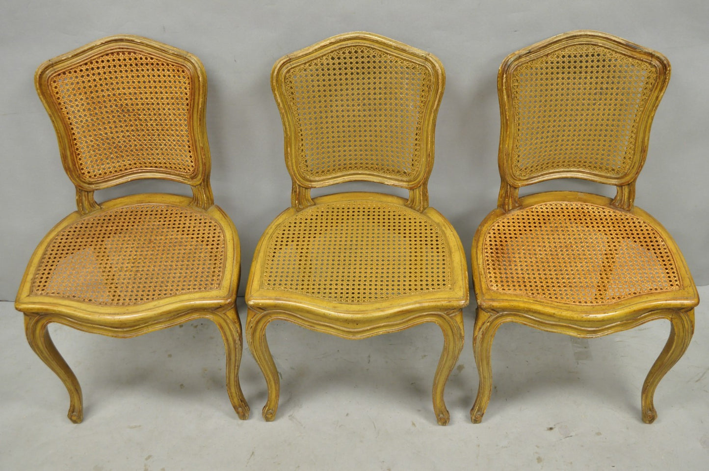 Vintage French Provincial Louis XV Style Cane Dining Side Chairs - Set of 6