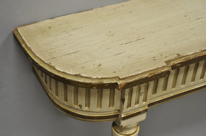 Vintage French Provincial Louis XVI Distress Cream Painted Wall Console Table