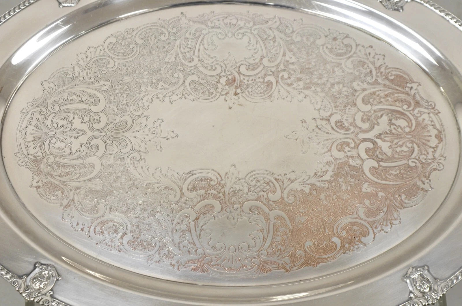 Vintage Rose Point by Wallace 24" Silver Plated Victorian Oval Bar Platter Tray
