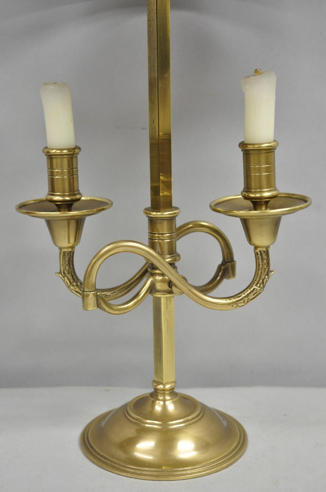 Vintage French Directoire Brass Scroll Arm Tole Metal Bouillotte Desk Table Lamp