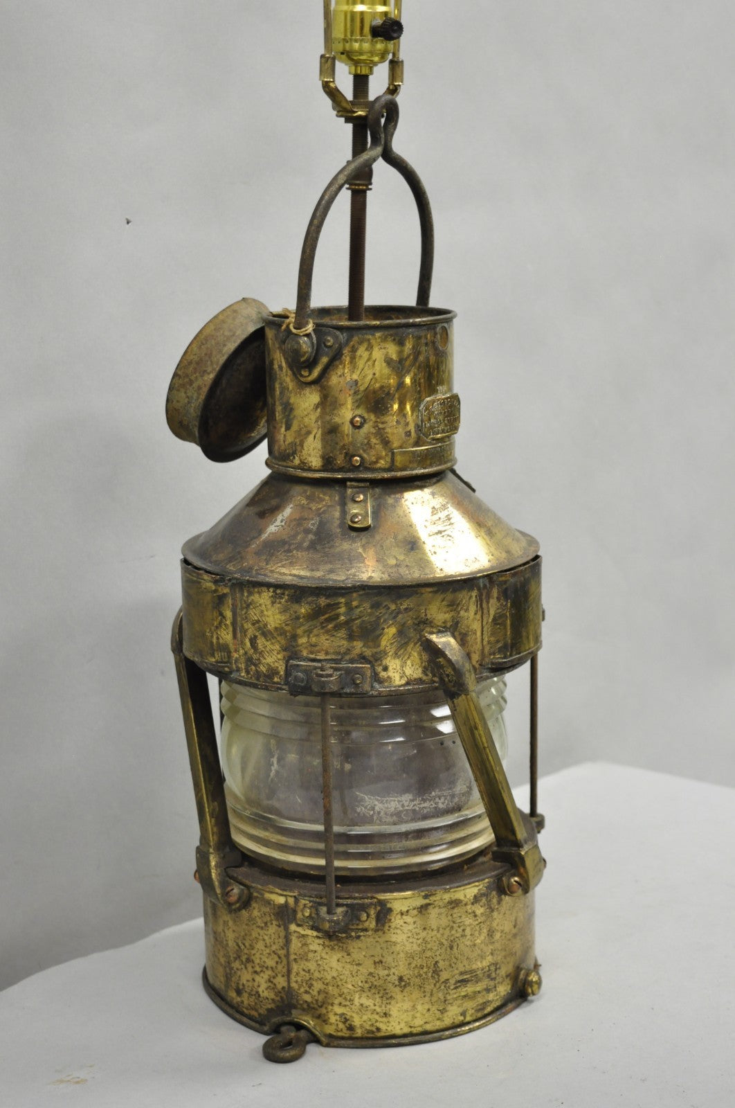Antique WT George & Co English Copper Maritime Ship Lantern Converted Table Lamp