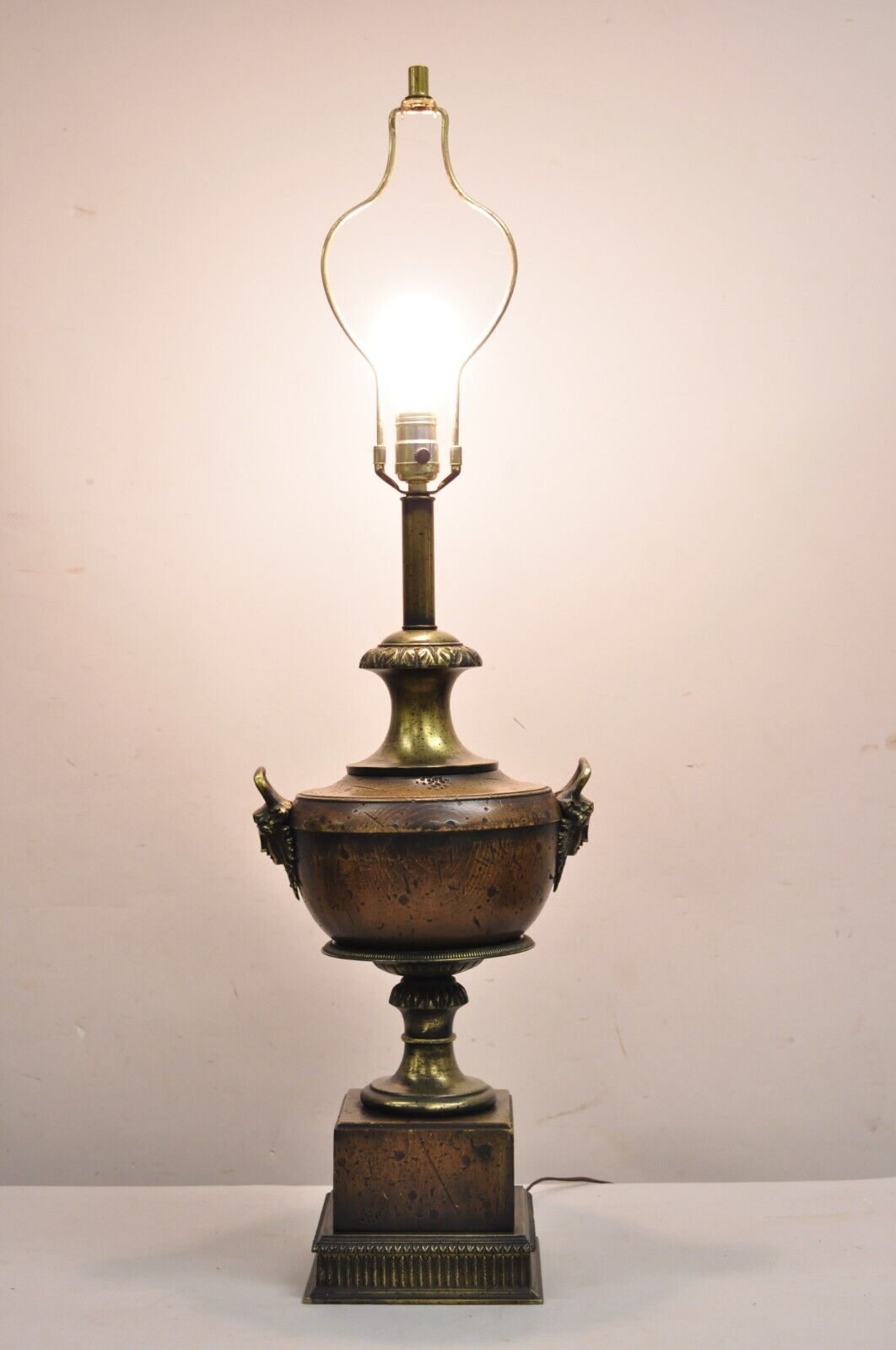 Vintage Frederick Cooper Italian Neoclassical Distressed Wood Urn Table Lamp