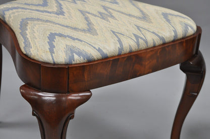 Pair of Vintage Queen Anne Style Crotch Mahogany Dining Room Side Chairs