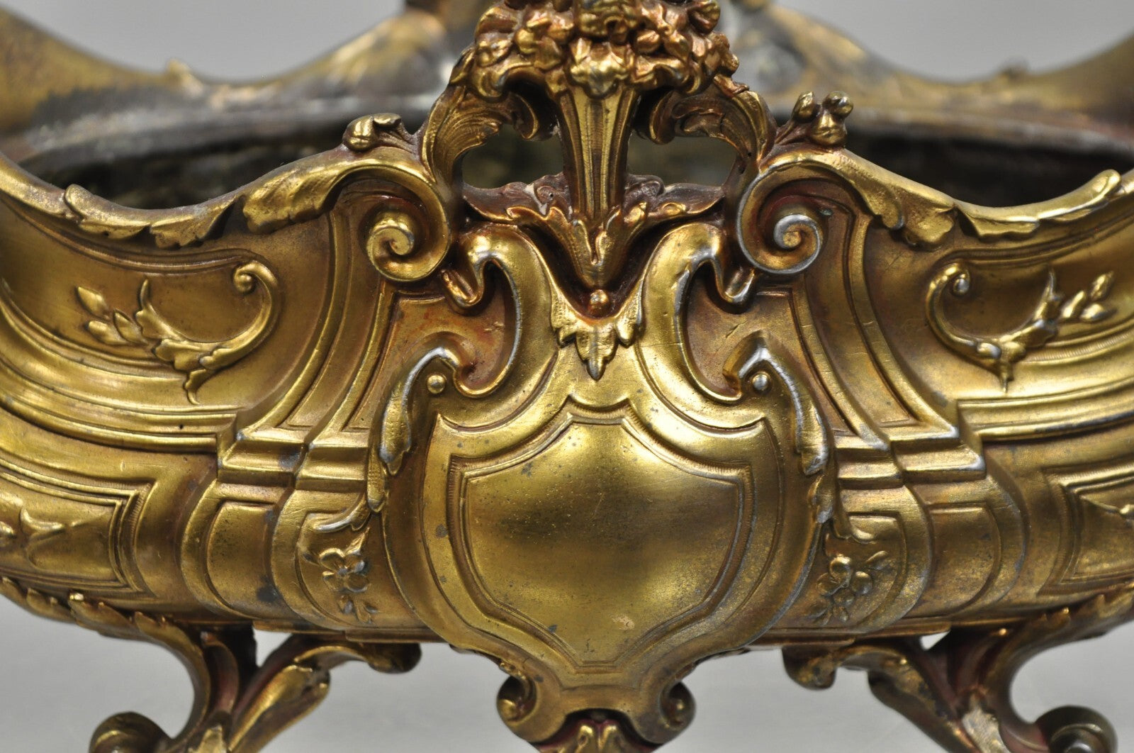 French Art Nouveau Louis XV Gold Spelter Metal Planter Jardiniere Centerpiece