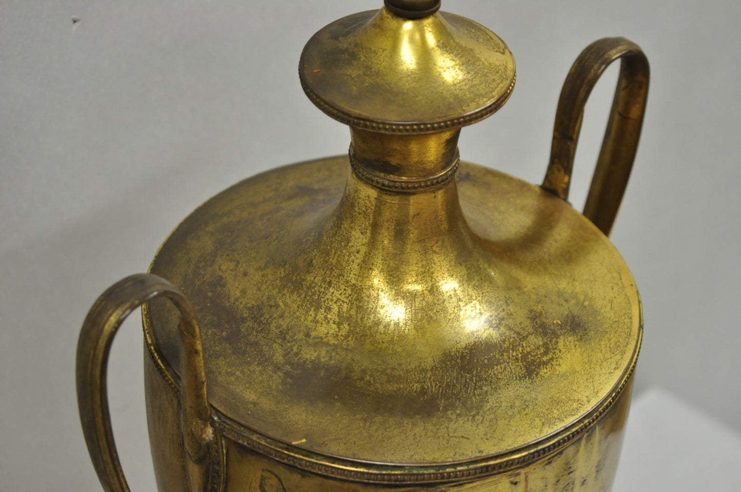 Antique French Empire Neoclassical Patinated Brass Large Samovar Urn Table Lamp