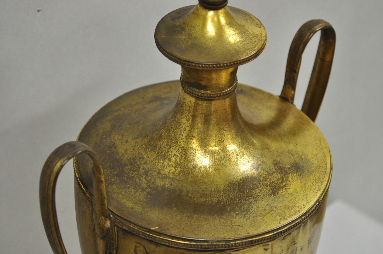 Antique French Empire Neoclassical Patinated Brass Large Samovar Urn Table Lamp