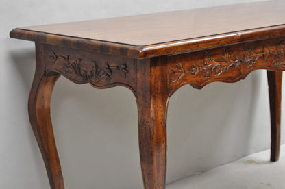 Vintage French Country Pine Wood Distress Floral Carved 1 Drawer Writing Desk