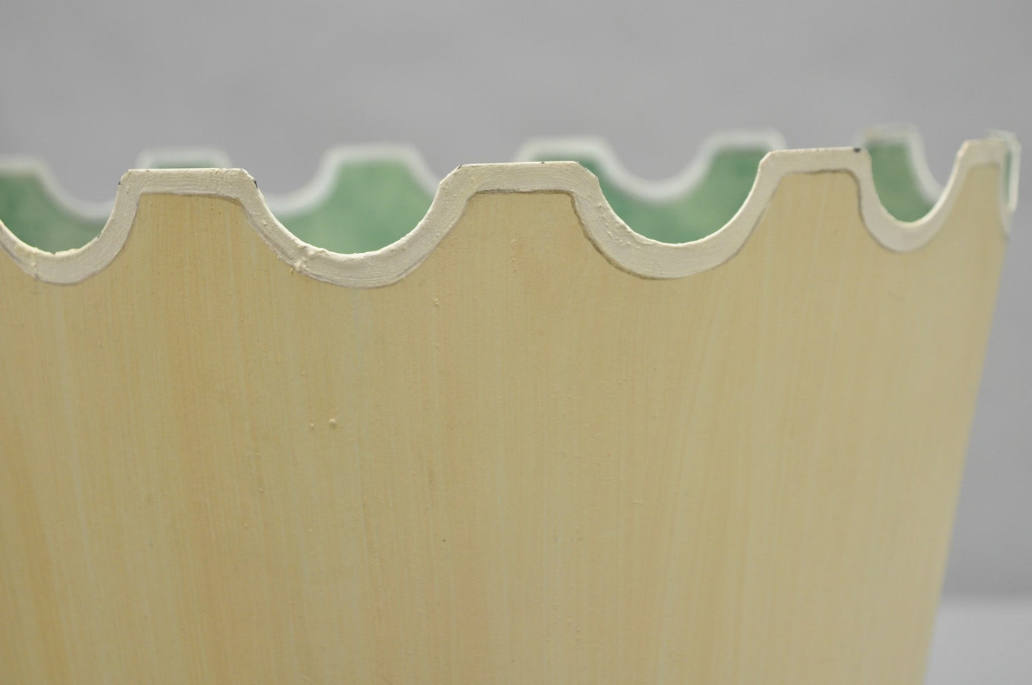 Vintage Italian Hollywood Regency Tole Metal Cream & Green Painted Wastebasket