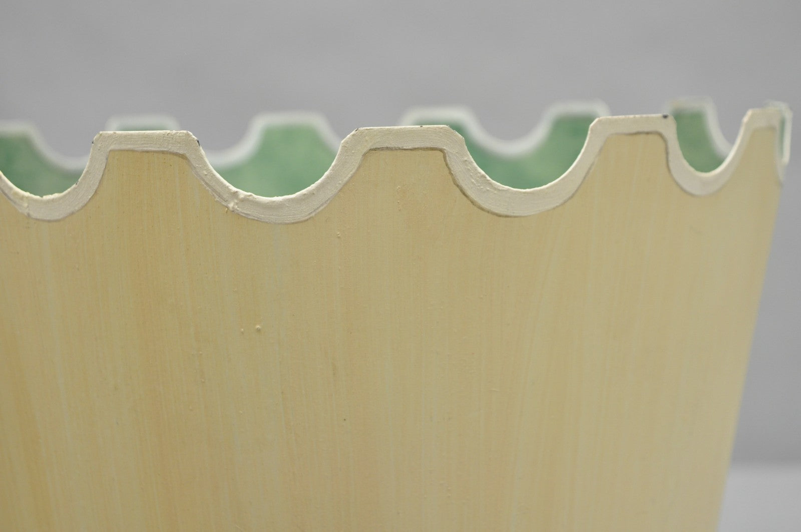 Vintage Italian Hollywood Regency Tole Metal Cream & Green Painted Wastebasket
