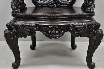 Antique Japanese Dragon Carved Wood Export Oriental Palace Lounge Arm Chair