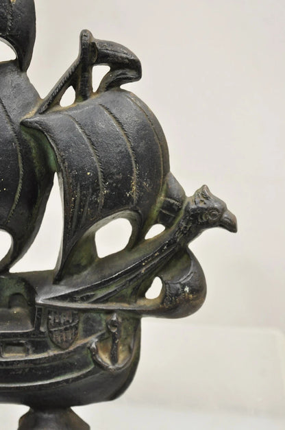 Antique Victorian 1930 Creation Co Cast Iron Figural Ship Boat Door Stop (B)