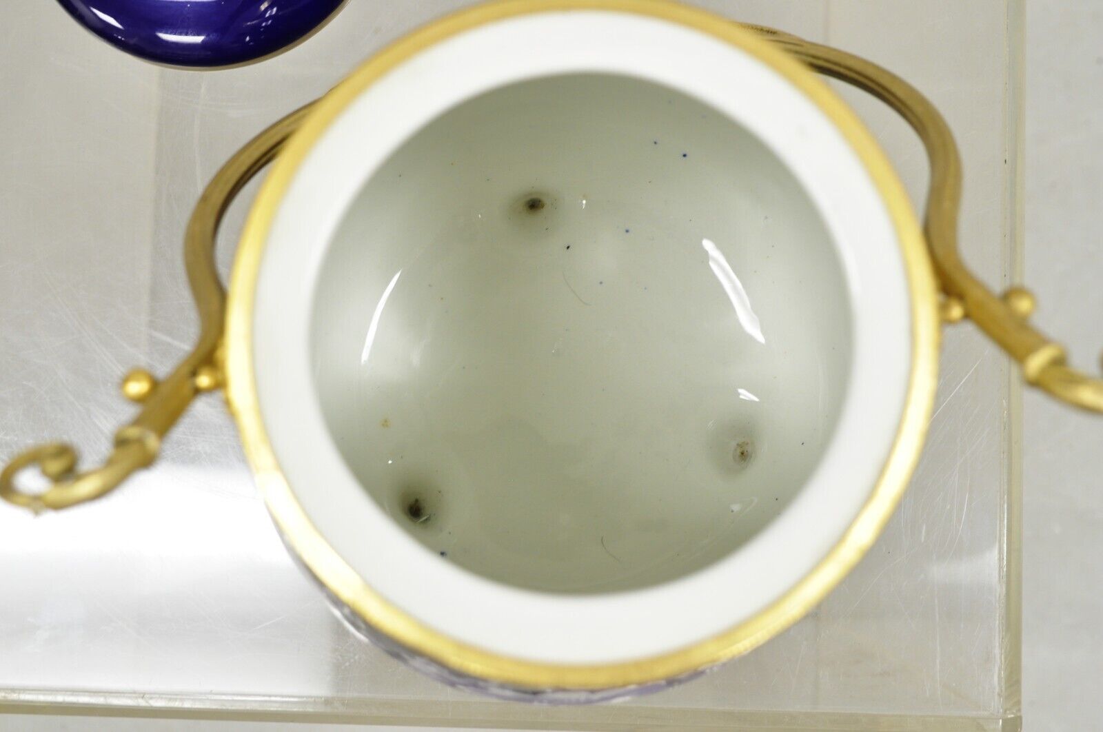 Vintage Victorian Cobalt Blue Porcelain Lidded Cookie Biscuit Jar Purple Flowers