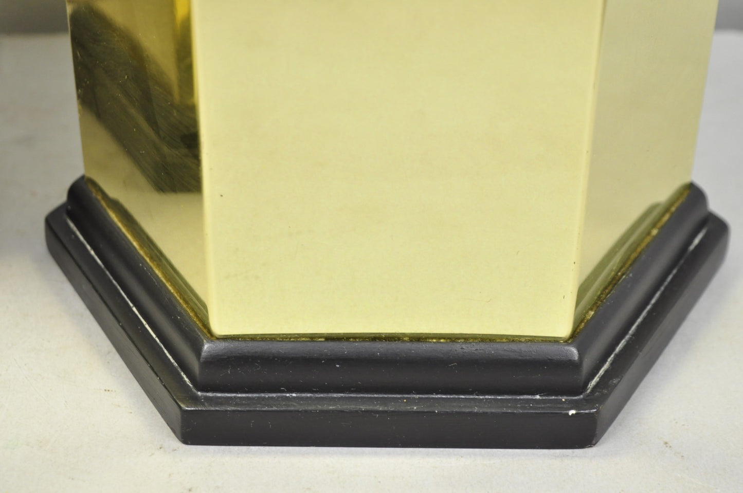 Vintage Chinoiserie Brass Hexagonal Oriental Ginger Jar Table Lamps - a Pair