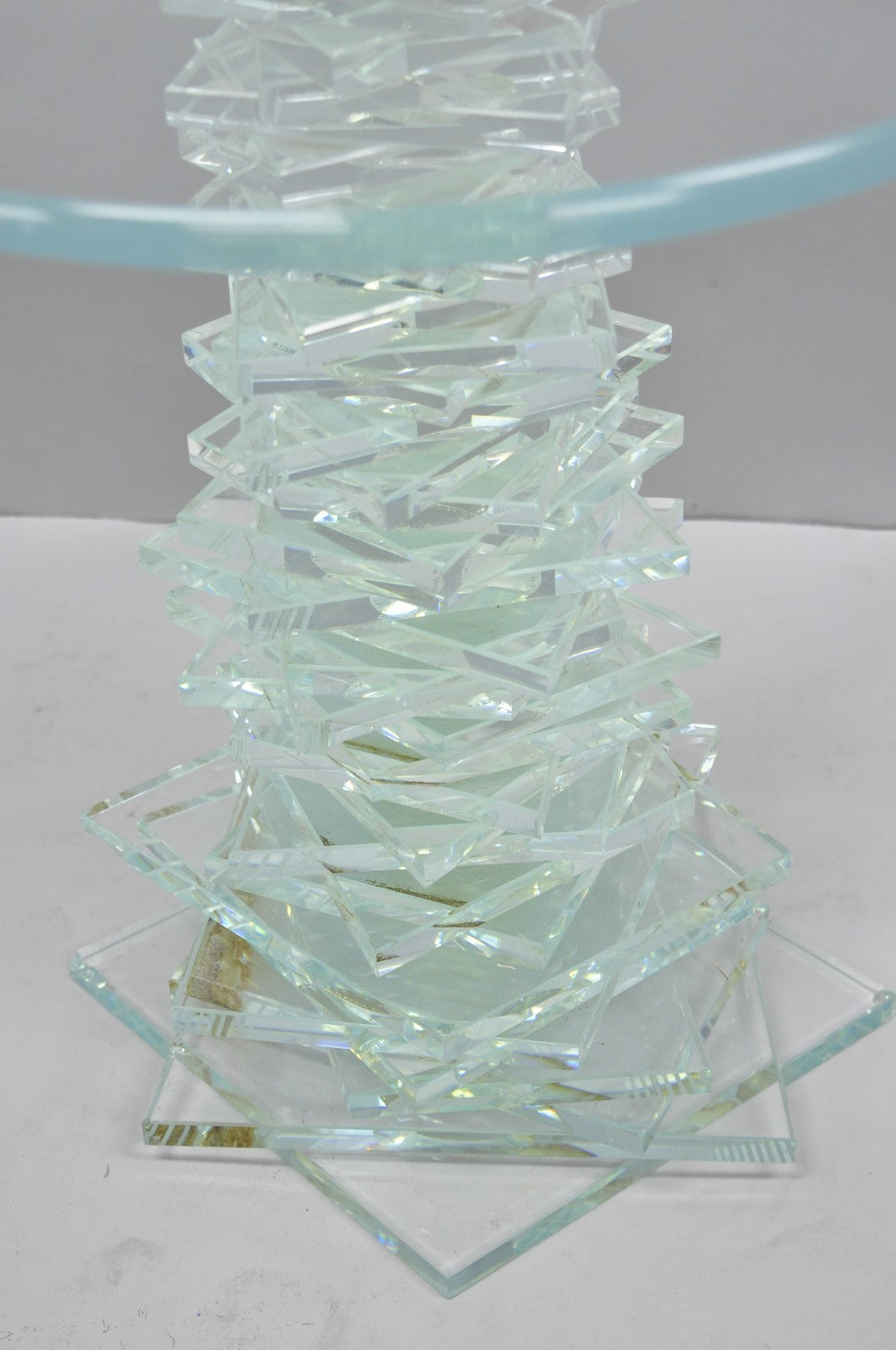 Vintage Mid Century Modern Stacked Glass Skyscraper Round Accent Side Table