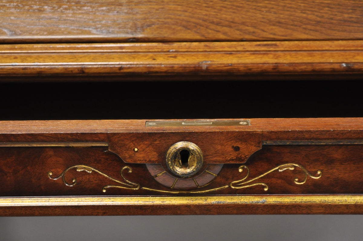 Antique Victorian Burl Walnut Slant Front Secretary Writing Desk with Mirror