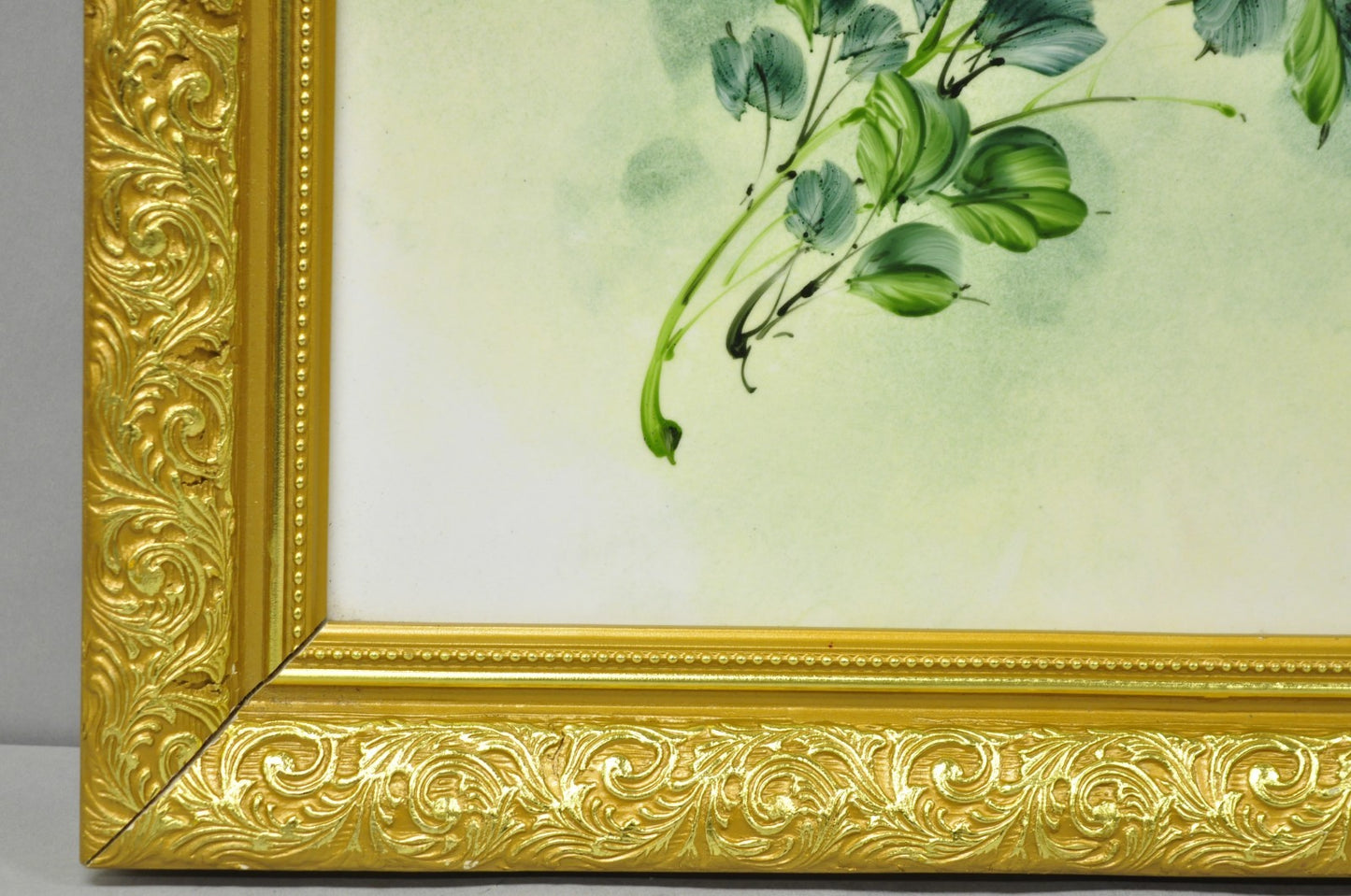 Mary Wilson French Hand Painted Porcelain Plaque Pink Rose Flower Painting (A)