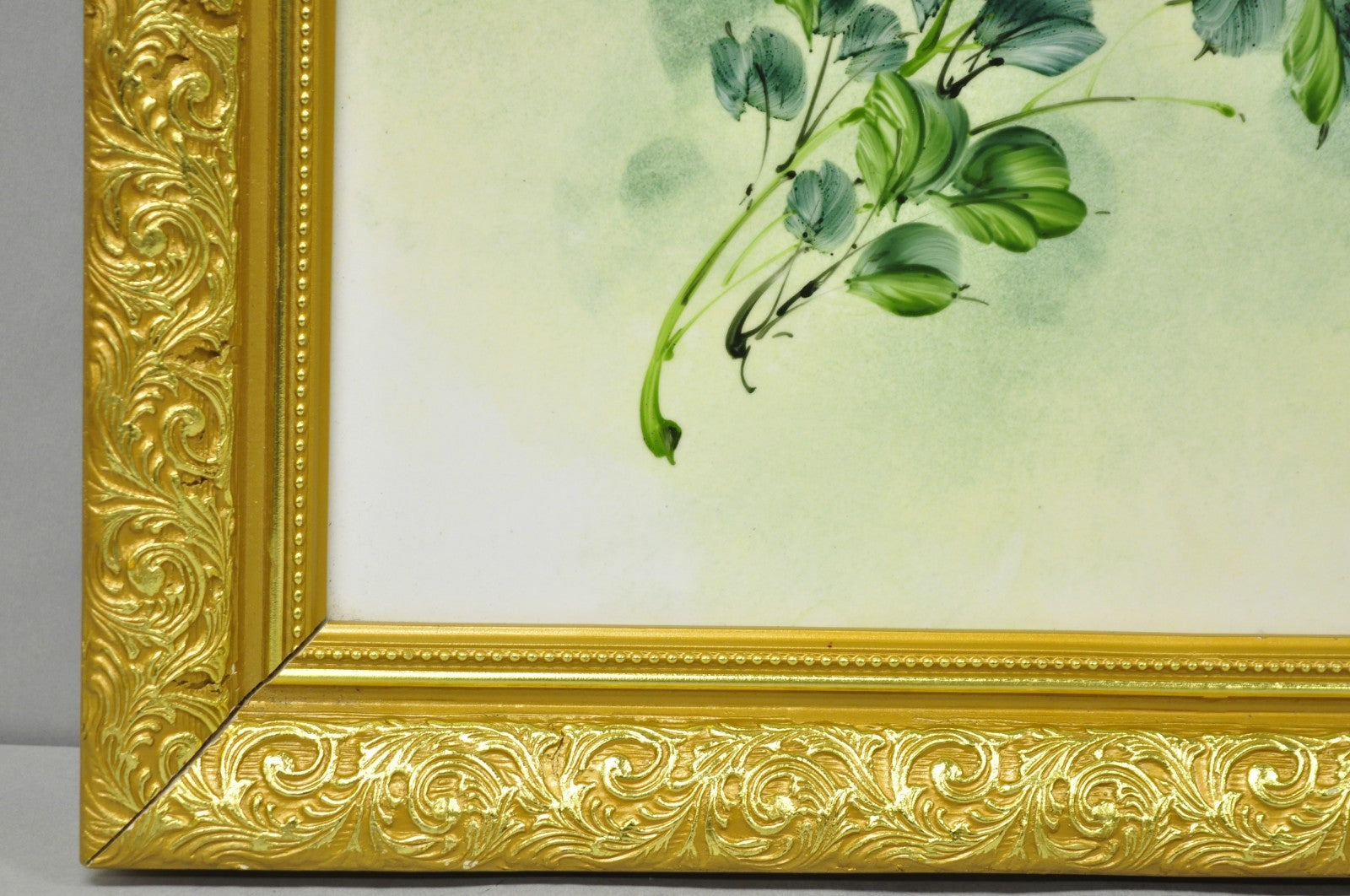 Mary Wilson French Hand Painted Porcelain Plaque Pink Rose Flower Painting (A)
