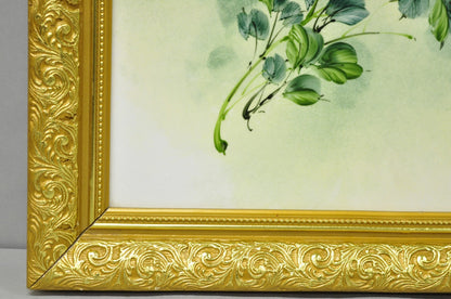 Mary Wilson French Hand Painted Porcelain Plaque Pink Rose Flower Painting (A)
