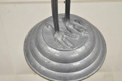 Vintage Hollywood Regency Pewter Metal 27" Crane Bird Garden Statue Hong Kong
