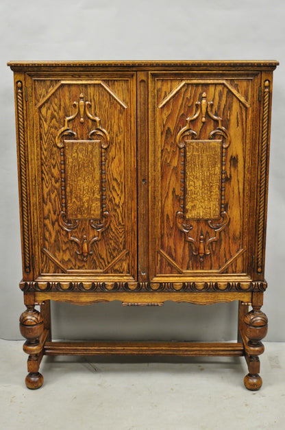 Antique Jacobean Renaissance Tudor Oak Blind China Cabinet Bookcase Cupboard
