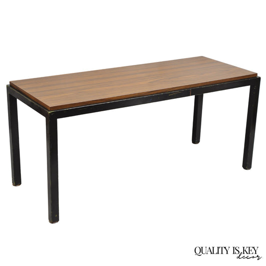 Vintage Mid Century Modern Steel Metal & Faux Rosewood Laminate Coffee Table