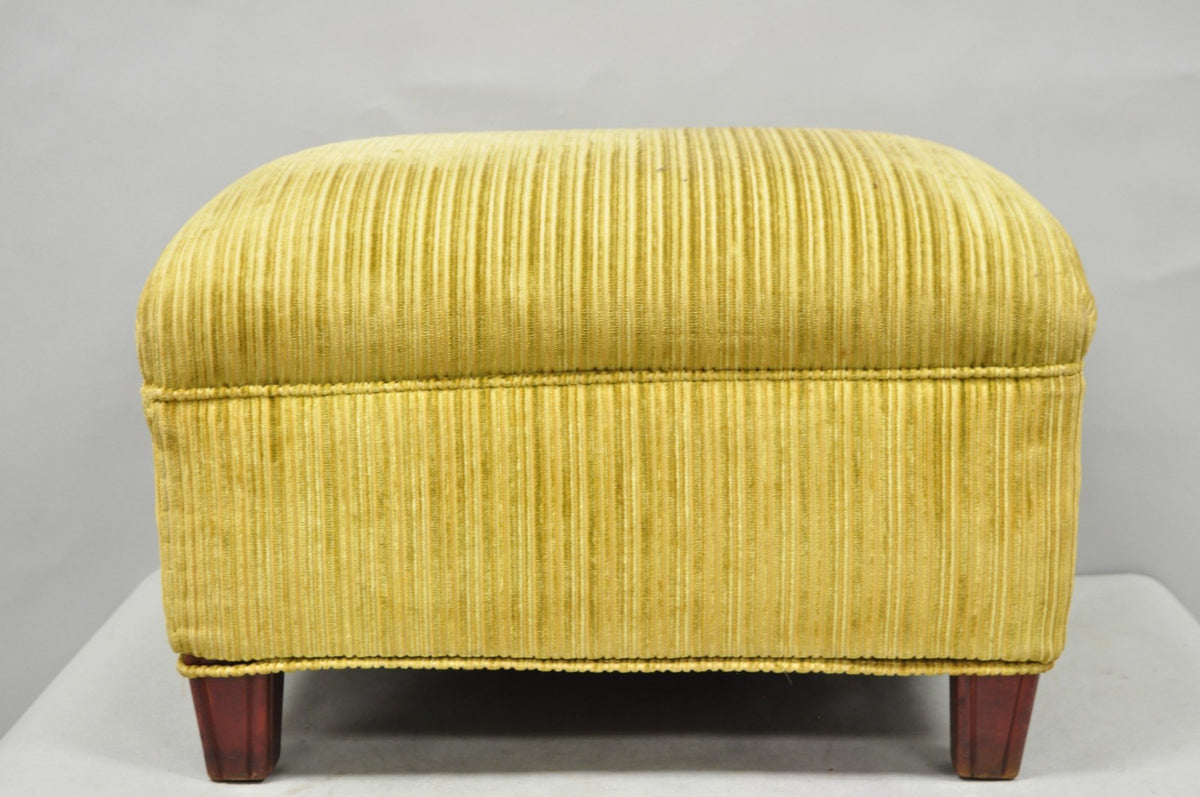 Vintage Traditional Mahogany Leg Green Upholstered Footstool Ottoman