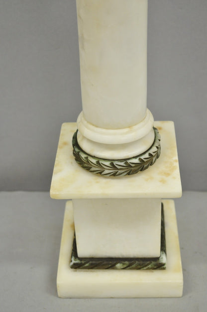 Antique Italian Classical White Carved Marble Empire Column Table Lamp