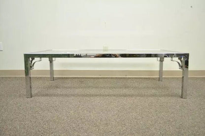 Mid Century Modern Chrome X-Frame Glass Top Hollywood Regency Coffee Table