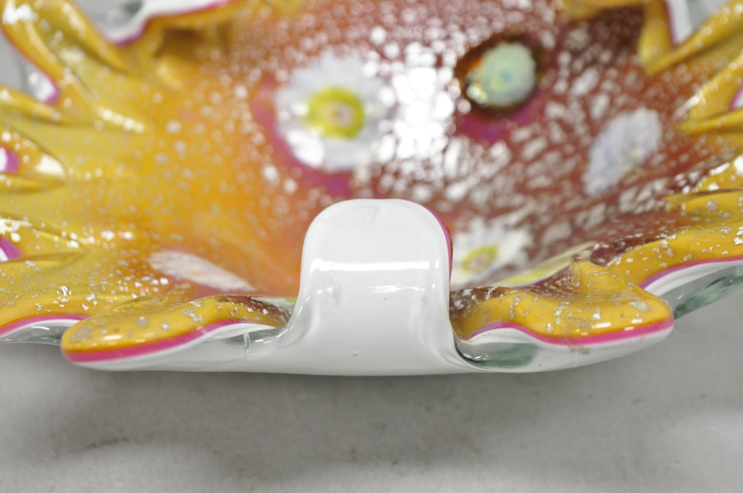 Vintage Murano Italian Art Glass Millefiori Clam Shell Candy Dish Bowl (A)