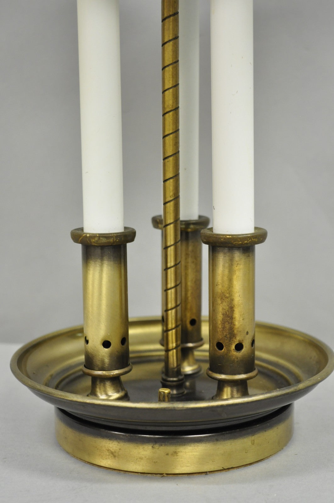 Vintage French Country Brass Candlestick Tole Metal Shade Bouilotte Desk Lamp